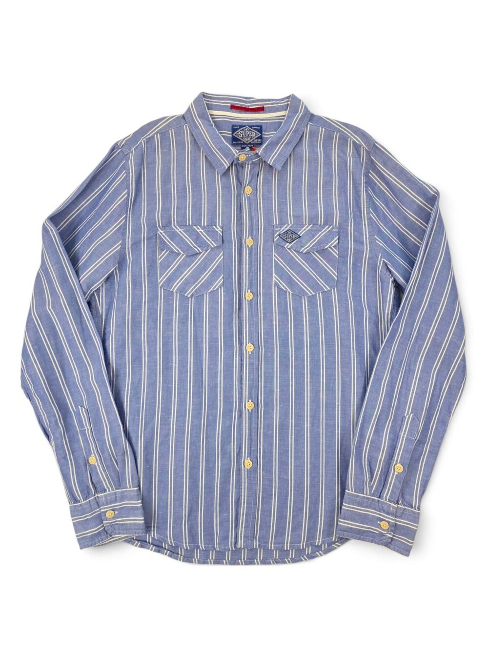 Superdry Blue White Stripe Linen Cotton Button Down Shirt 3XL NWT Long Sleeve